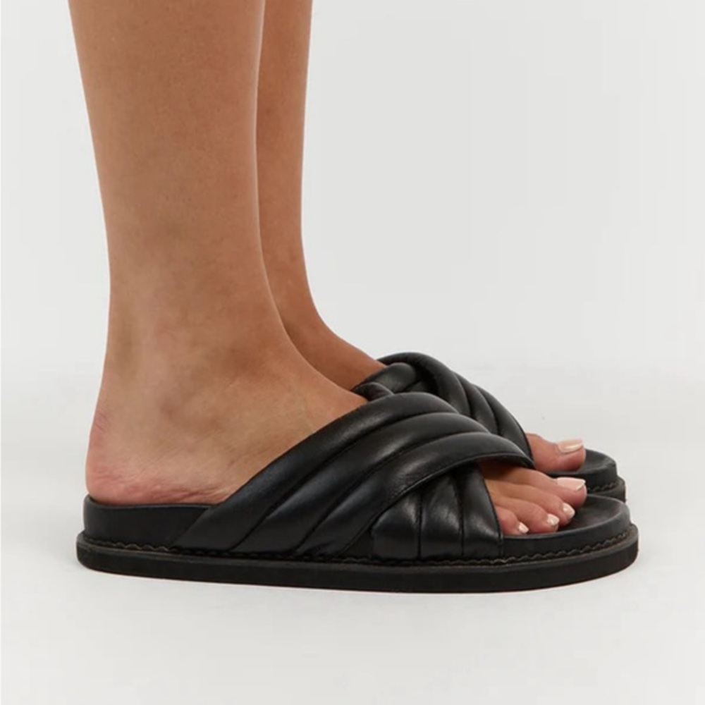 The Bali Tailor Oska Black Slide Sandals 39